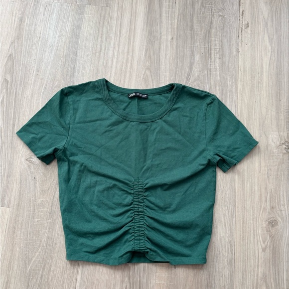 Zara Tops - Zara Dark Green Ruched Short Sleeve Tee